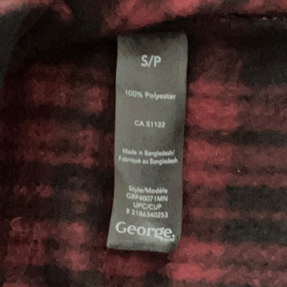 George Men's small burgundy / Black Plaid fleece Button Down Shirt - Picture 6 of 10
